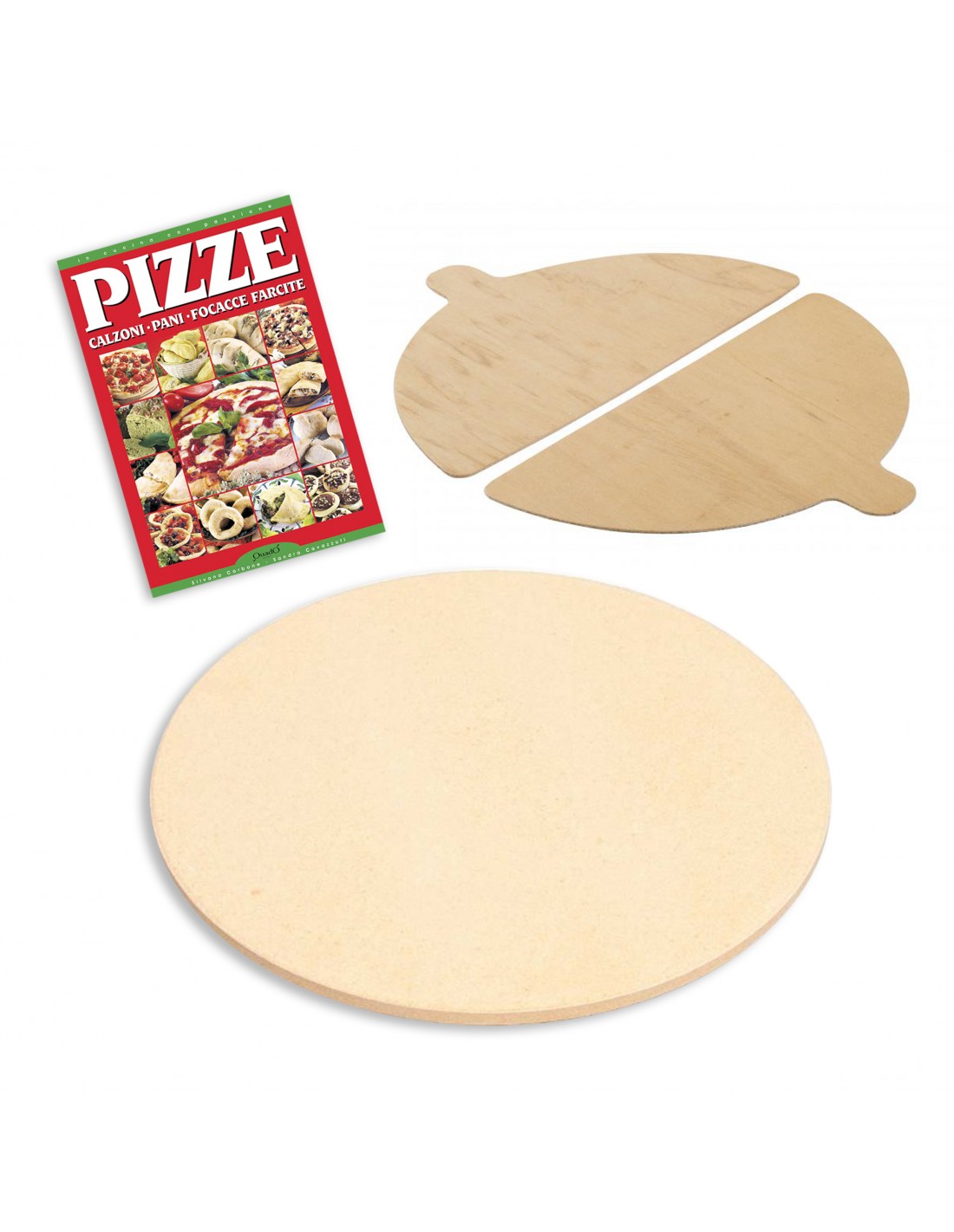 Pietra refrattaria per forno Pizza Caliente + 2 Palette Legno + Ricettario  Pizze